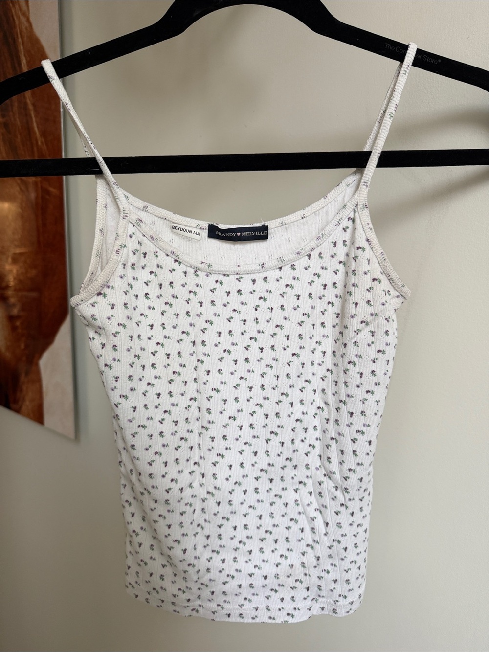 Brandy Melville White Tiny Floral Ribbed Cami